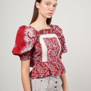Sea Theodora  Red Paisley Puff Sleeve Blouse
